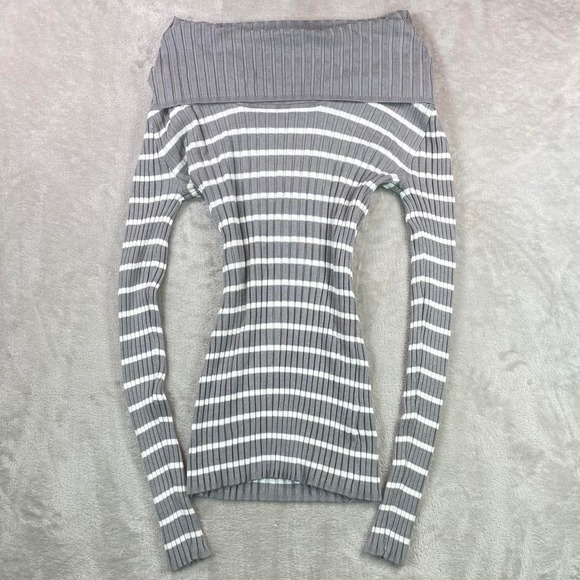 Apt. 9 Sweaters - Apt. 1 Grey white striped off the shoulder sweater stretch xs twee